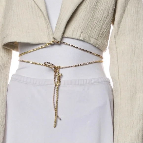 MICHAEL LO SORDO • Linen Bolero Waist Tie Collared Jacket - Picture 5 of 16